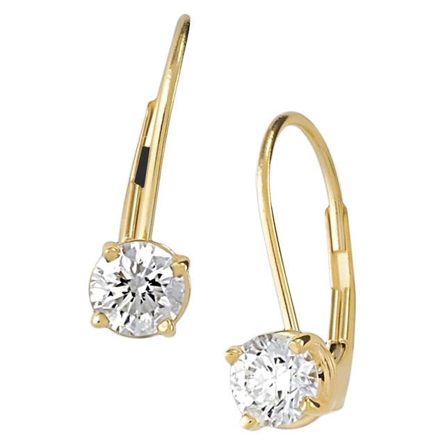 4 Prong Round Diamond Leverback Earrings