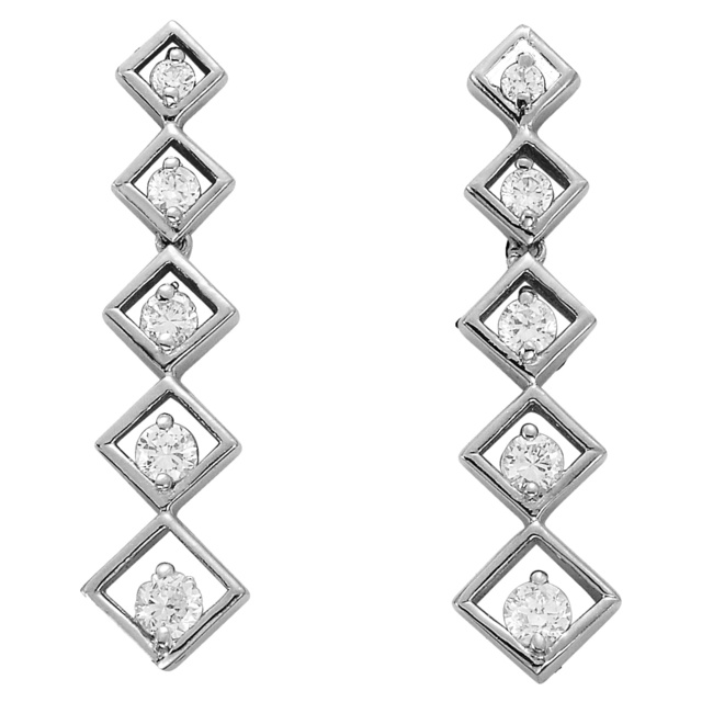 Square Shaped Diamond Journey Earrings