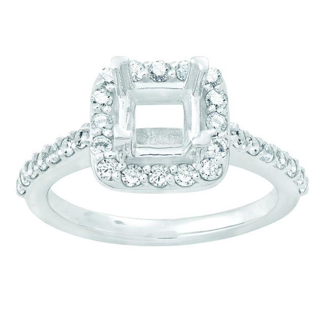 Lady's Cushion Shaped Halo Semi Mount Ring to hold Princess Cut Diamond