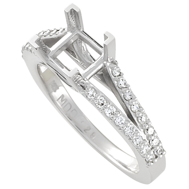 Lady's Princess Cut Split Shank Semi Mount Ring