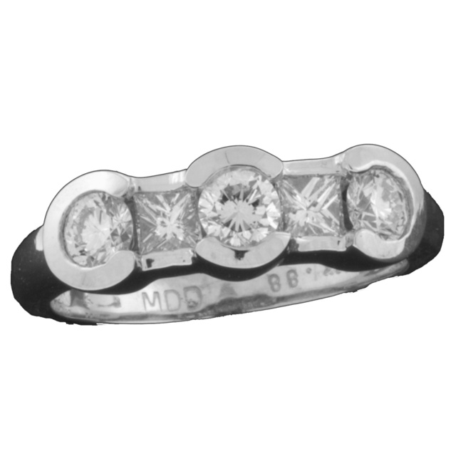 Round And Princess Cut Wedding Ring